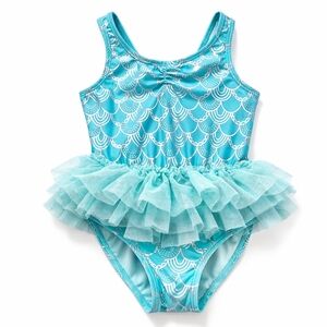 Cat & Jack Mermaid Tutu Swimsuit Teal Scale Girls 4T One-Piece